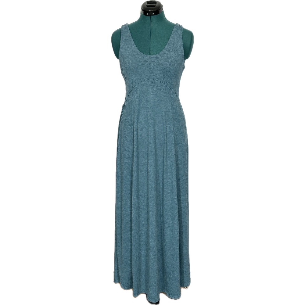 Halara U Neck Flowy Maxi Casual Tank Dress Small Side Slit Pockets Teal